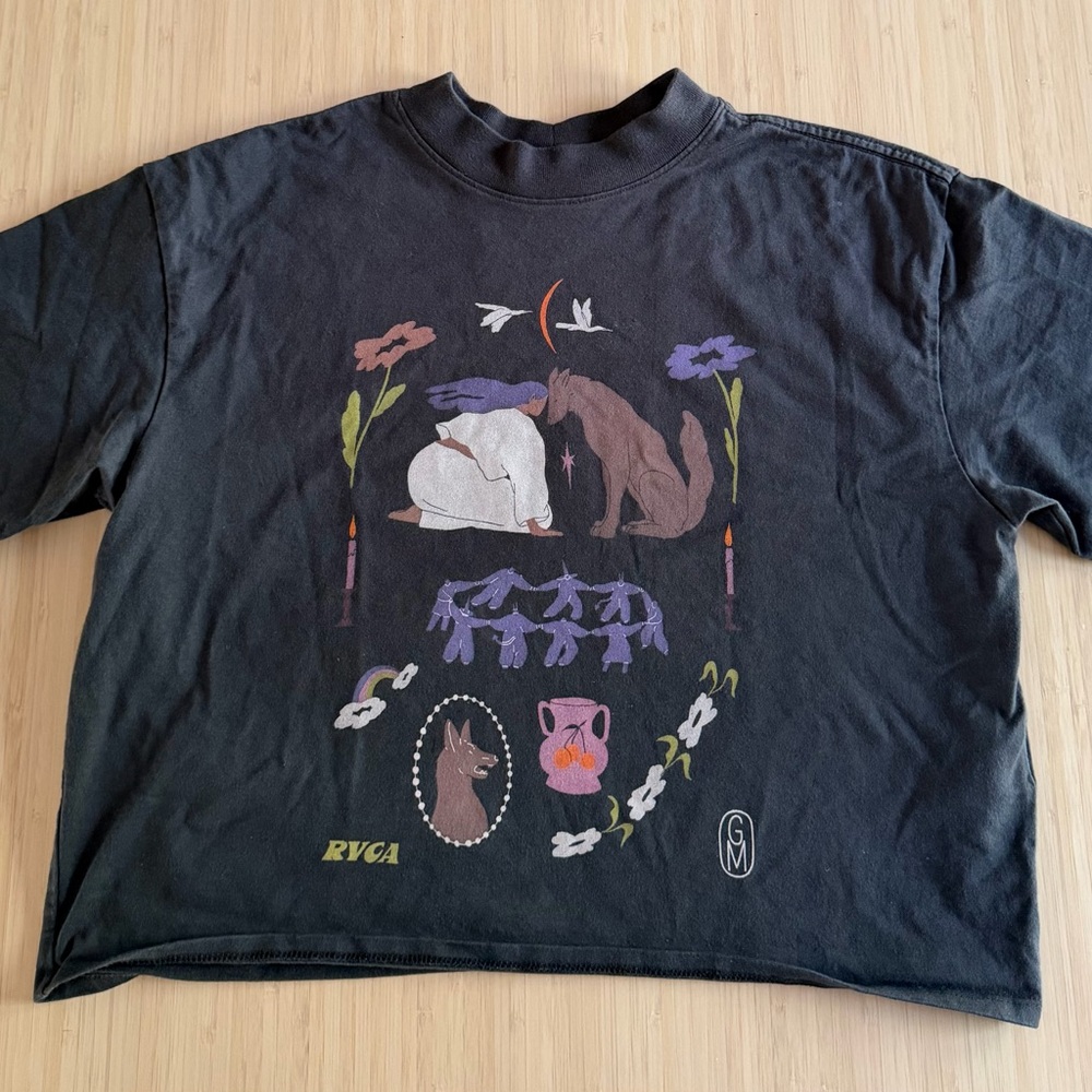RVCA Black Tee with Artistic Animal Design